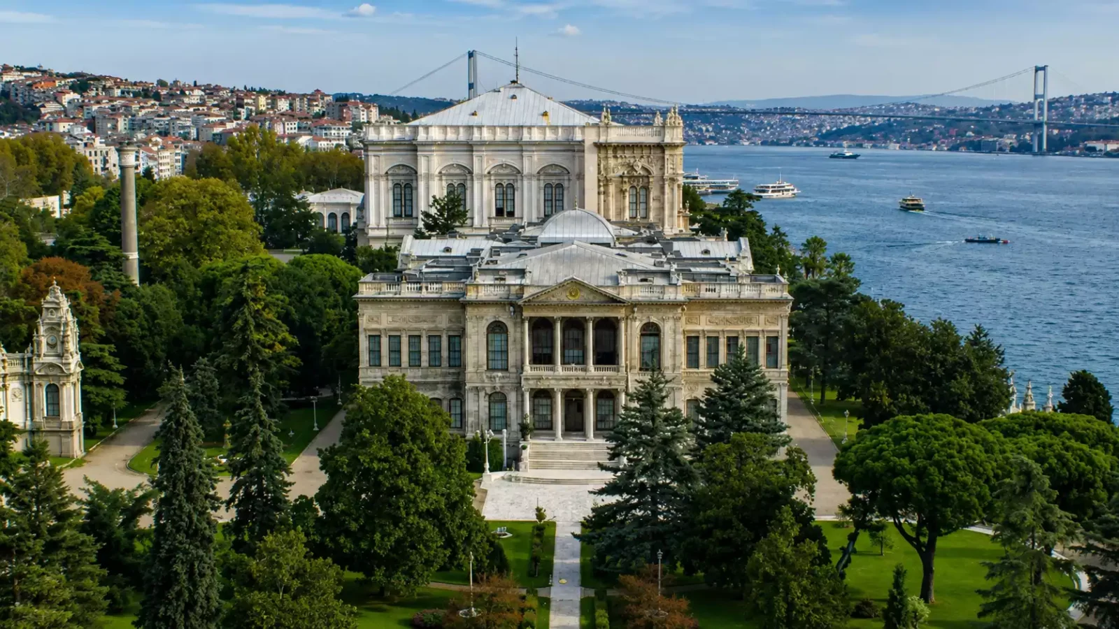 Dolmabahce Palace with Bosphorus Cruise Drone View