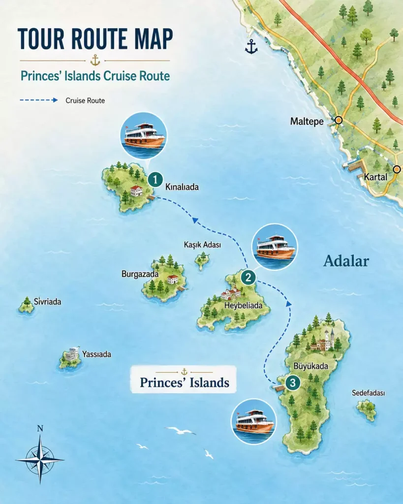 Princes Island Tour Istanbul Route on the Map